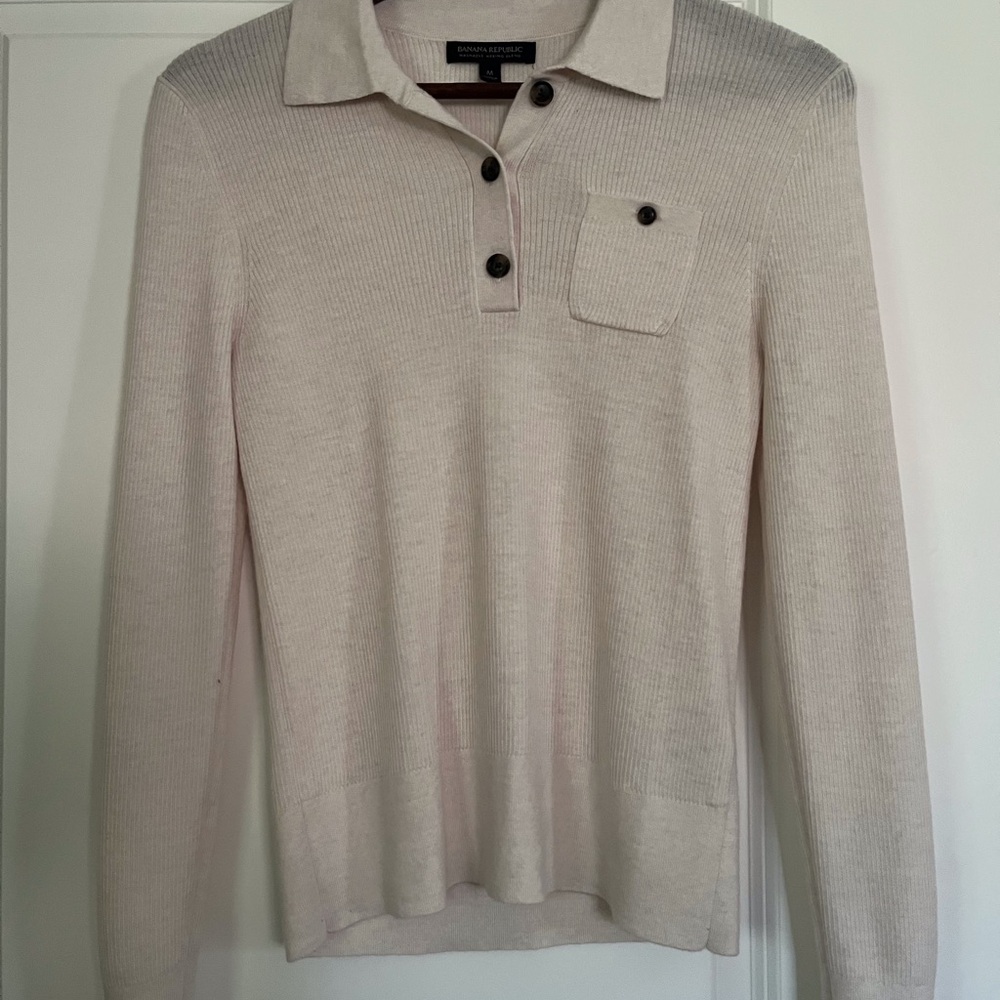 Banana Republic Cream Knit Polo Sweater